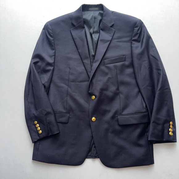 Ralph Lauren Wool Blazer Men 43R Navy Gold Button Natural Stretch Sport Coat IVY